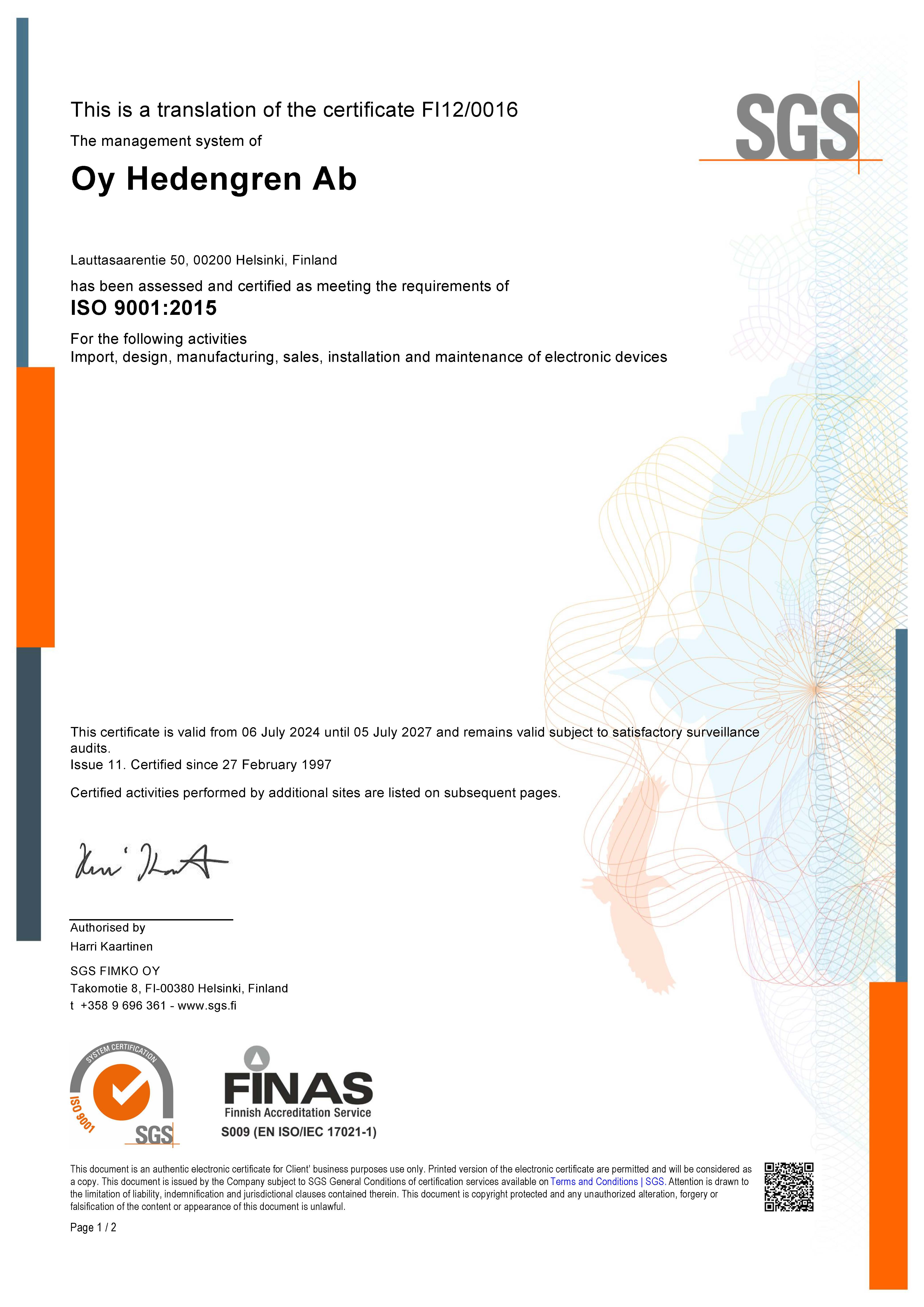 ISO9001 Certificate