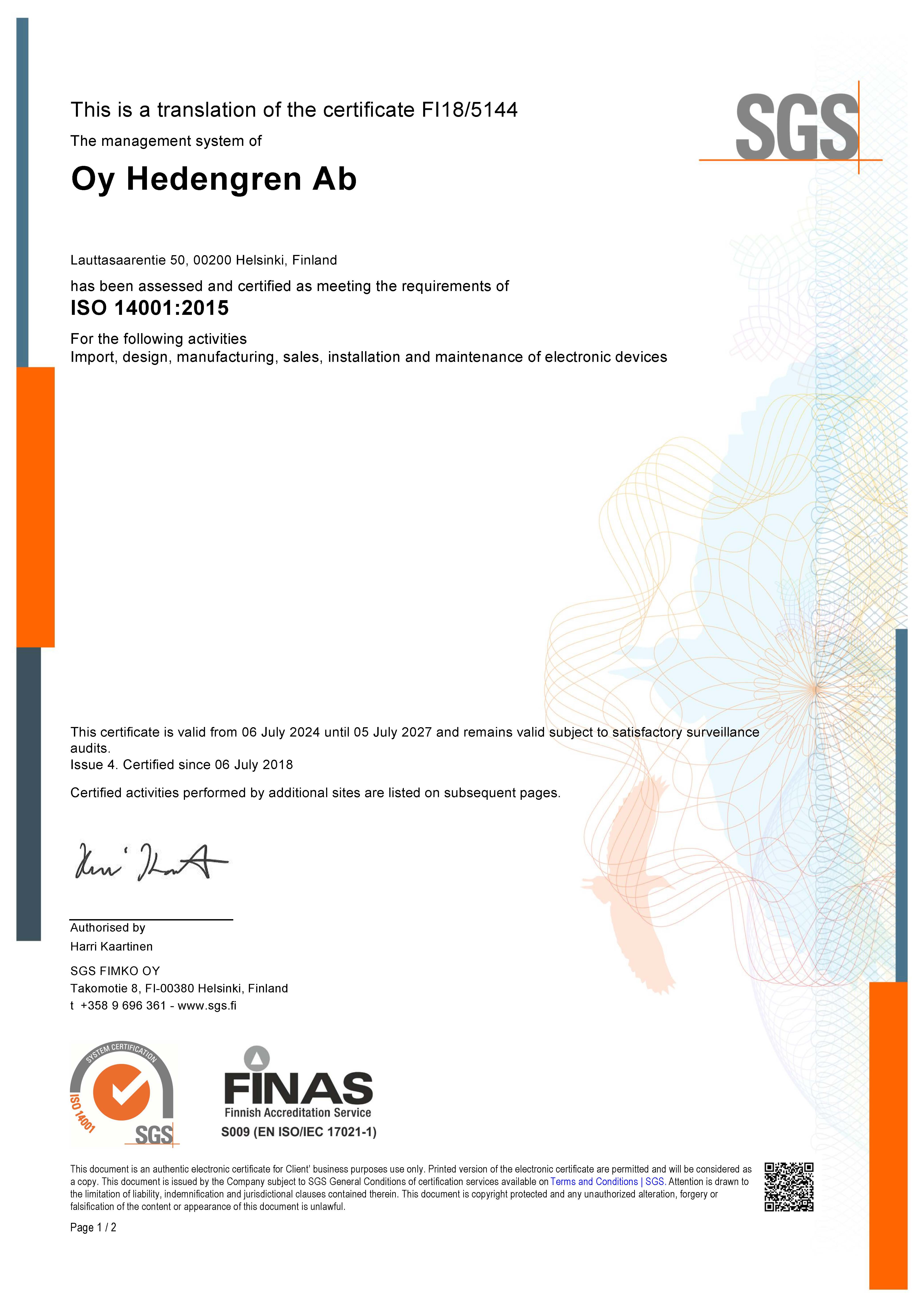 ISO 14001 Certificate